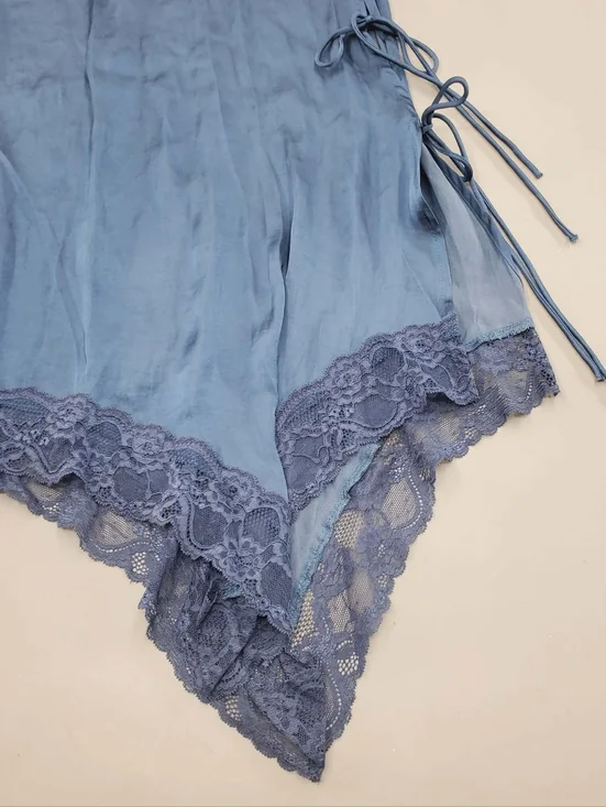 AE Handkerchief Hem Tie Side Midi Slip Dress American Eagle NWT Navy Blue Sz L - Picture 6 of 12